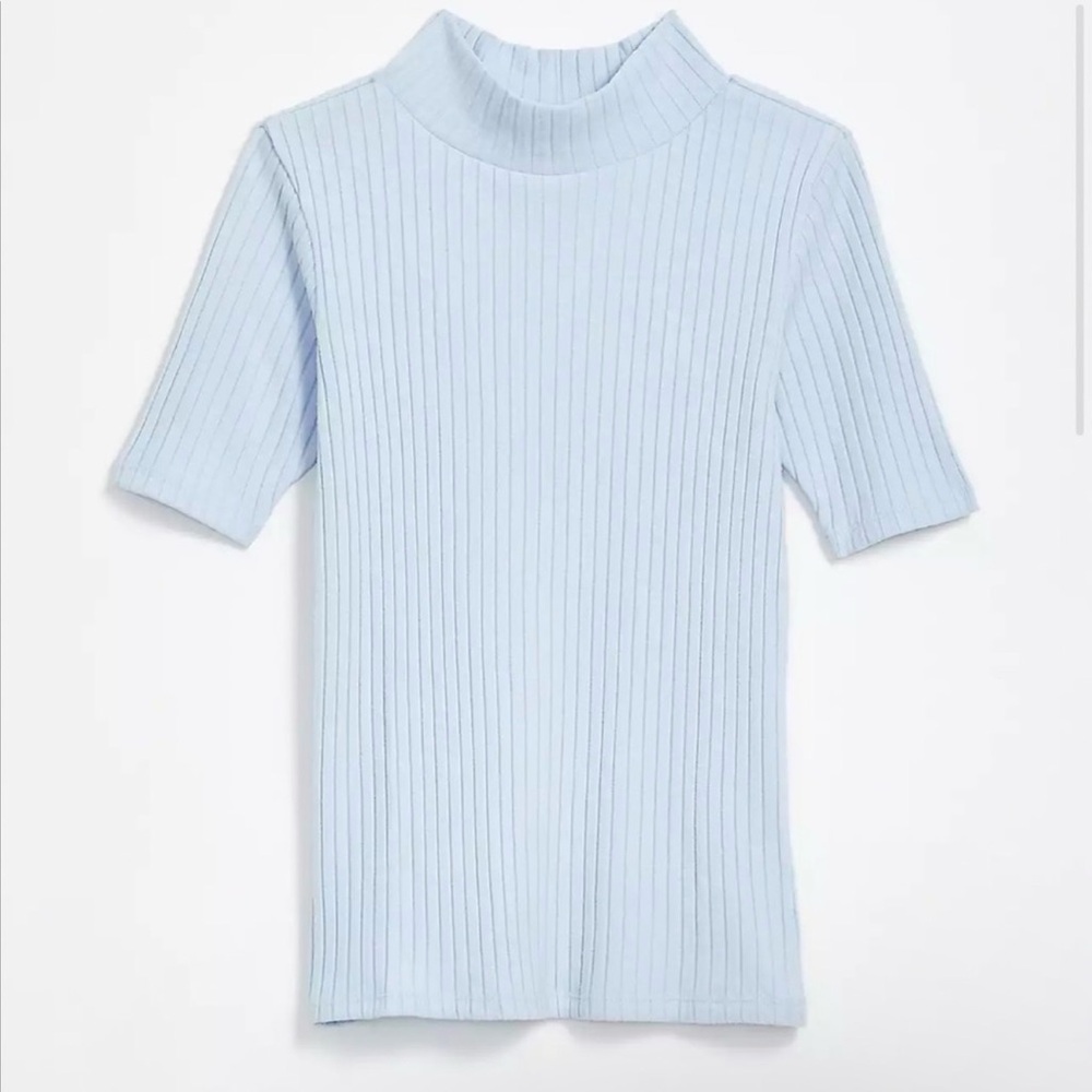 Light Blue Ribbed Mock Tee